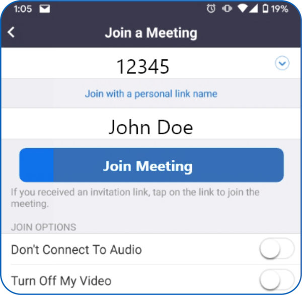 Screenshot from Zoom to Join Meeting