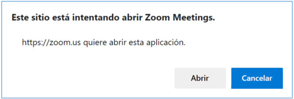 Zoom prompt in Spanish