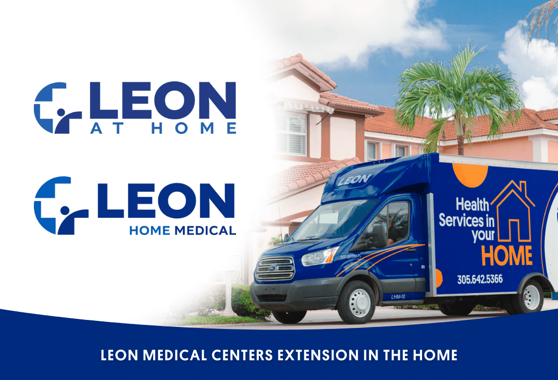 Leon at Home logo with a Leon Truck making a home delivery.